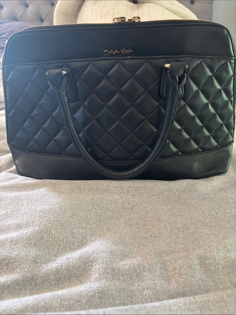 Calvin Klein Black Quilted Satchel with Gold-Tone Hardware
